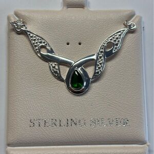 Large Sterling Silver Celtic Green Pendant Necklet